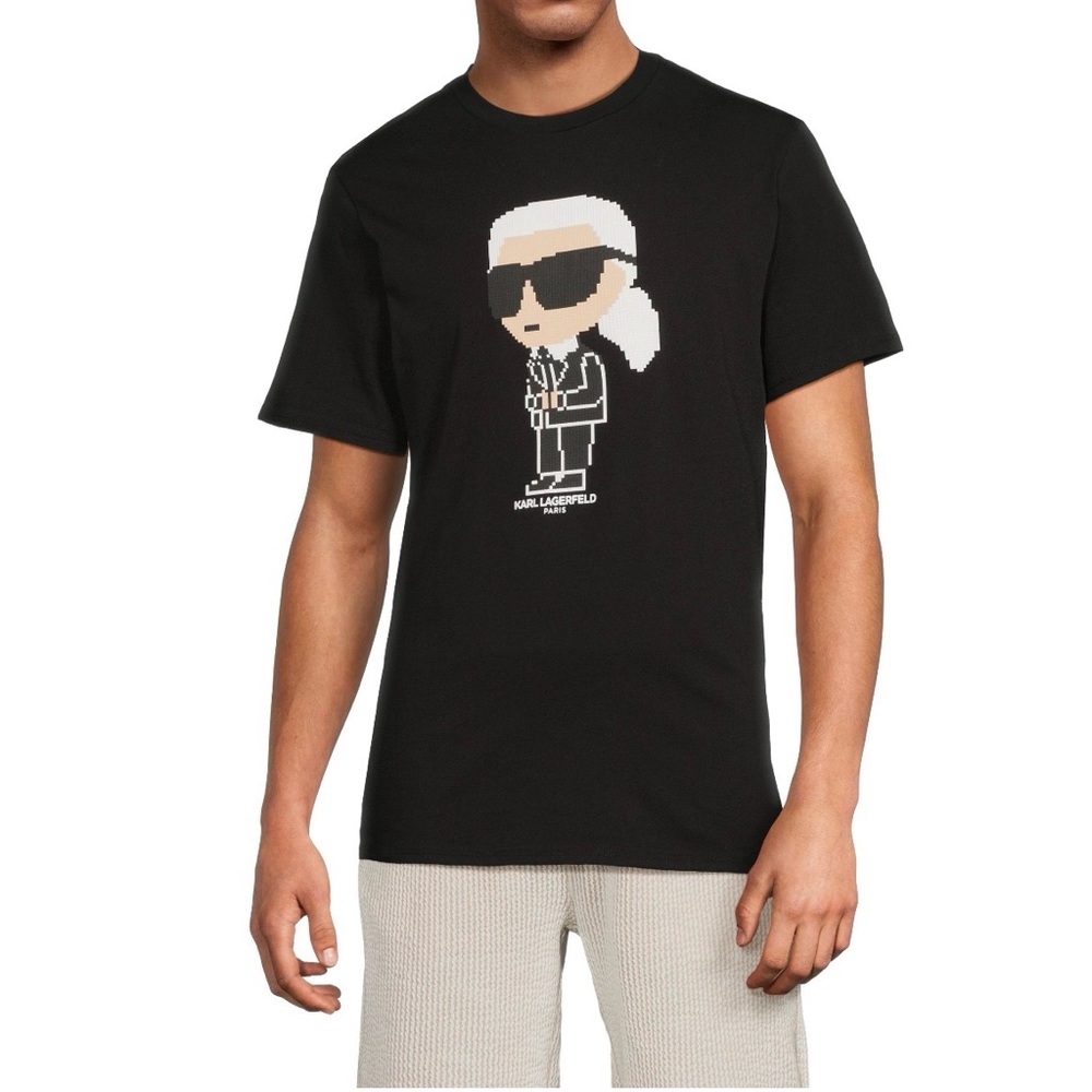 Karl Lagerfeld Pixelated Black Tee with Iconic Graphic